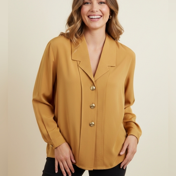 Kathy Che Tops - NWT Kathy Che Mustard Blouse with Gold Buttons